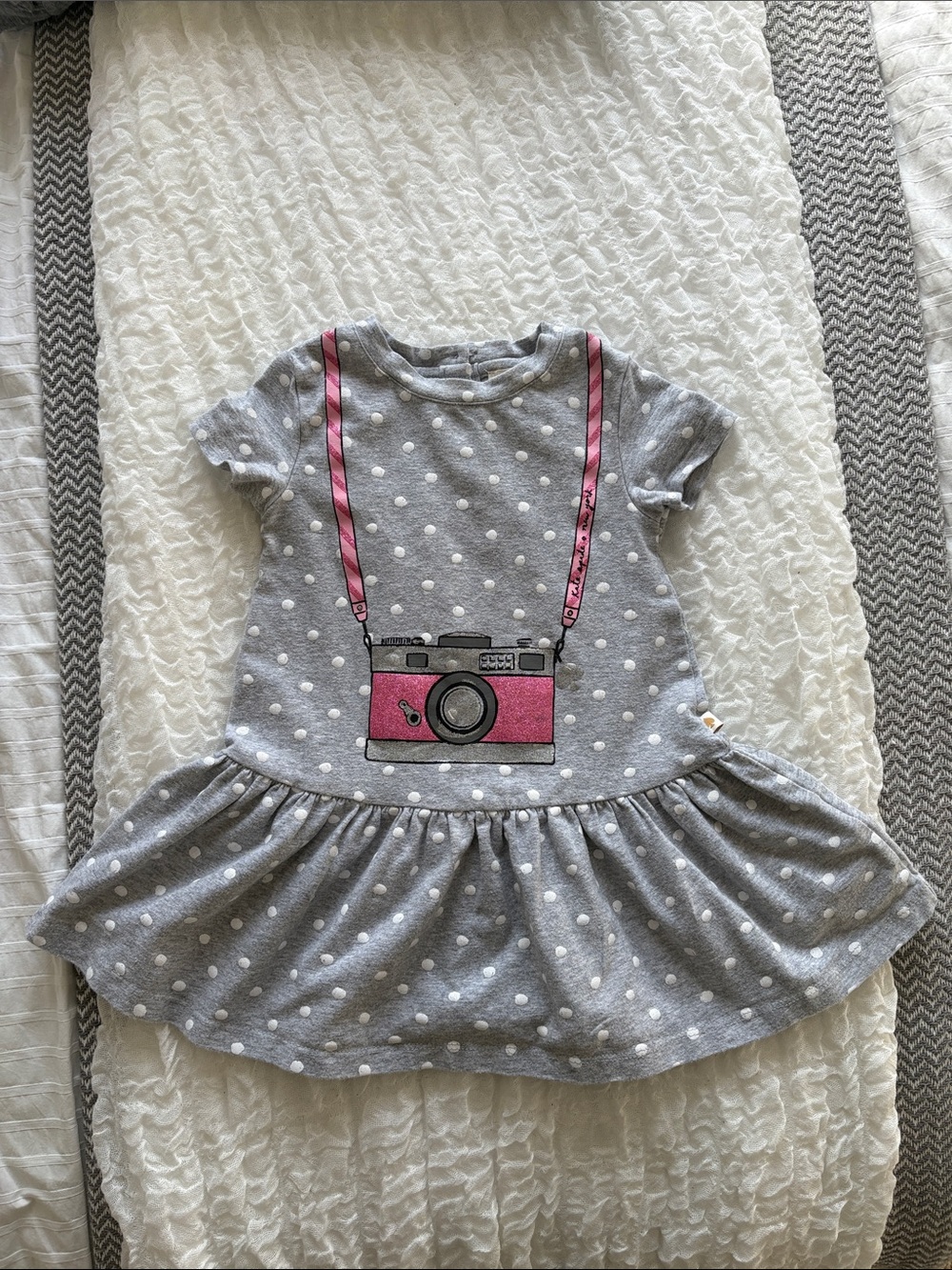 kate spade Gray Polka Dot Dress with Pink Camera Graphic